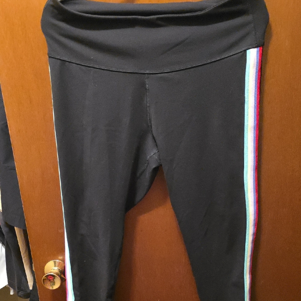 Old Navy Black Leggings with Colorful Side Stripe